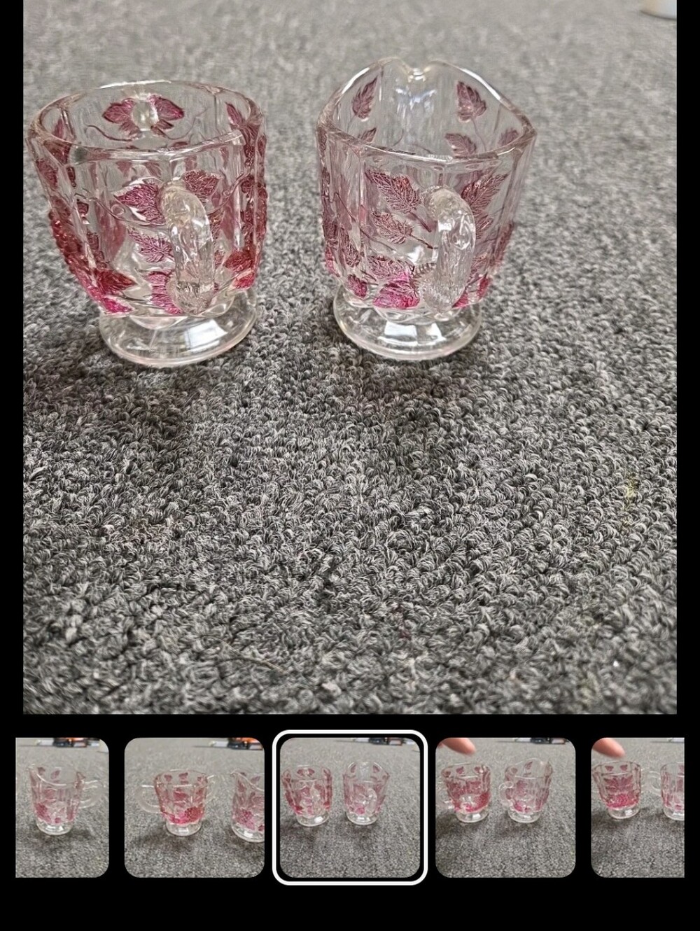 Vintage Westmoreland Cream Sugar Set Raised Grape Leaf Red Flashing Pitcher